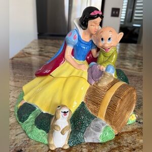 Snow White and Dopey Ceramic Cookie Jar - Yellow Blue Red